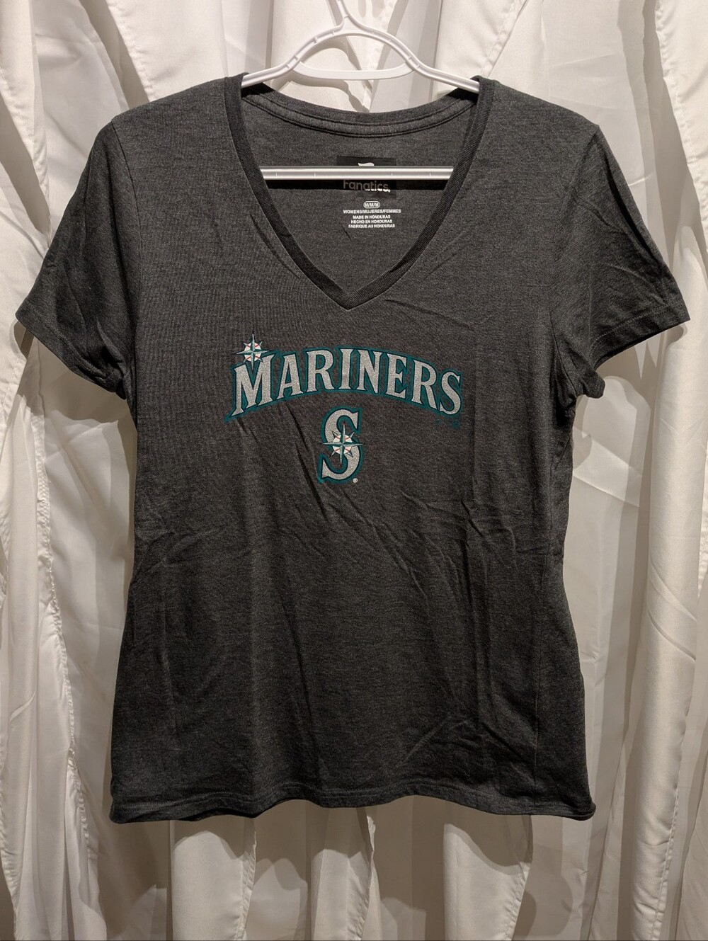 15 Fanatics Seattle Mariners Women's V-Neck T-Shirt Gray Heather Size Medium